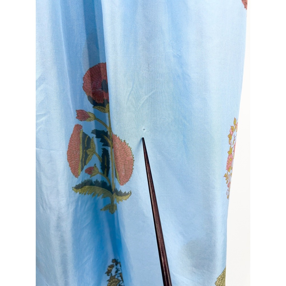 B43 Hannah Artwear Surya Floral Silk Maxi Dress Womens 1 US 6 Blue Puff Sleeve - Picture 11 of 15
